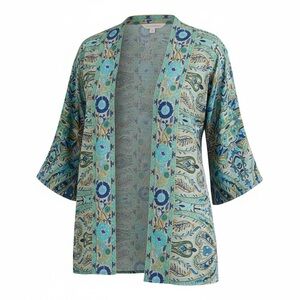 Soft Surroundings Medina Topper kimono jacket a blue paisley embroidered S/M